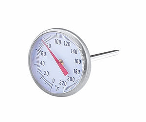 Meat Stainless Steel Thermometer, 1" Dial Size, 5" Probe, 0-220°F Range