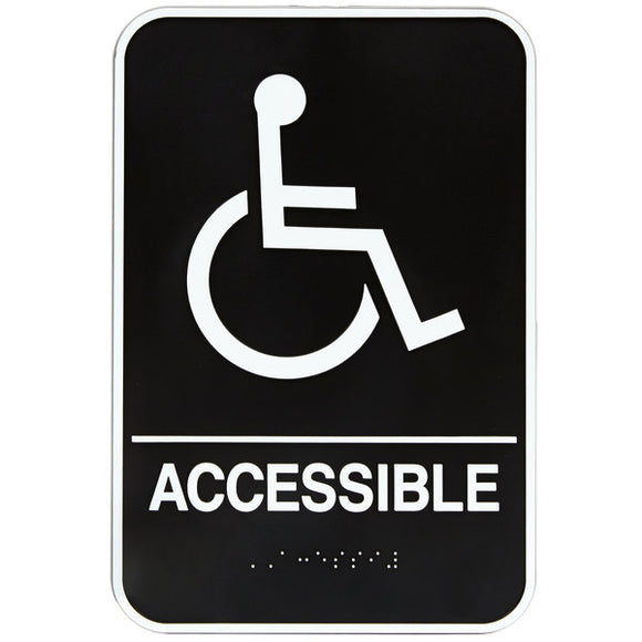 Handicap Accessible Plastic Sign with Braille - Black and White, 6