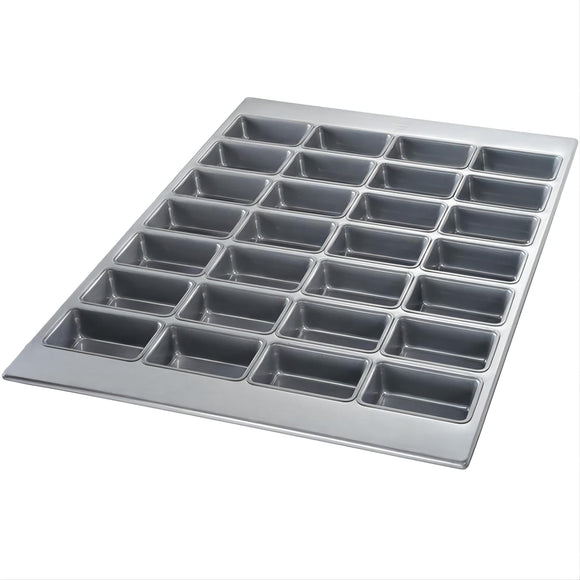 28 Compartment Glazed Aluminized Steel Mini-Loaf Specialty Pan - 3 7/8