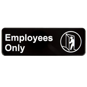 Employees Only Plastic Sign - Black and White, 9" x 3"