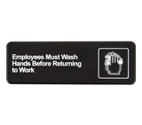 Employees Must Wash Hands Before Returning to Work Sign - Black and White, 9" x 3"