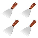 Professional Grill Scraper Stainless Steel Blade 4 Inch with Wood Handle 4 Pack