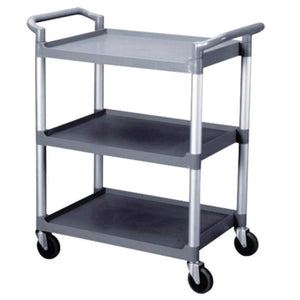 Professional Gray Plastic Utility / Bussing Cart with Three Shelves - 32" x 16"