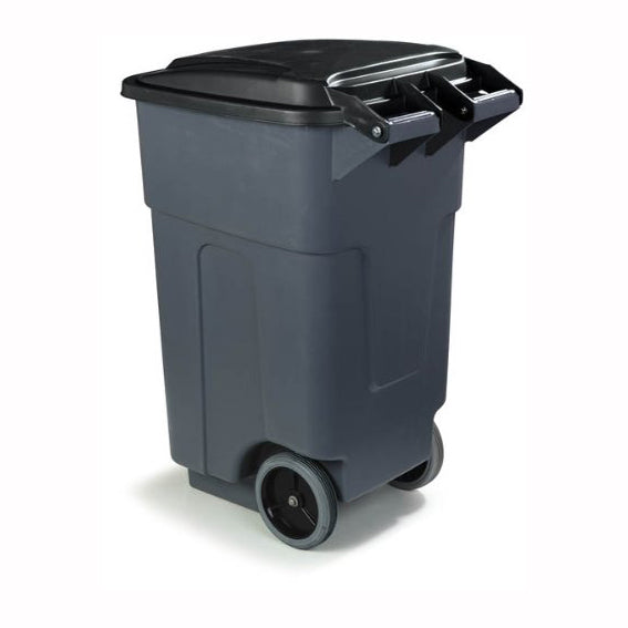 Professional Gray Wheeled Rectangular Polypropylene Trash Can with Lid