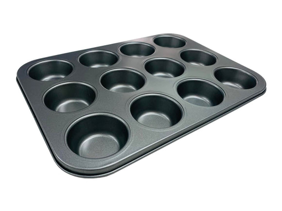 12 Cup 3.5 oz. Non-Stick Carbon Steel Muffin / Cupcake Pan - 10 3/4