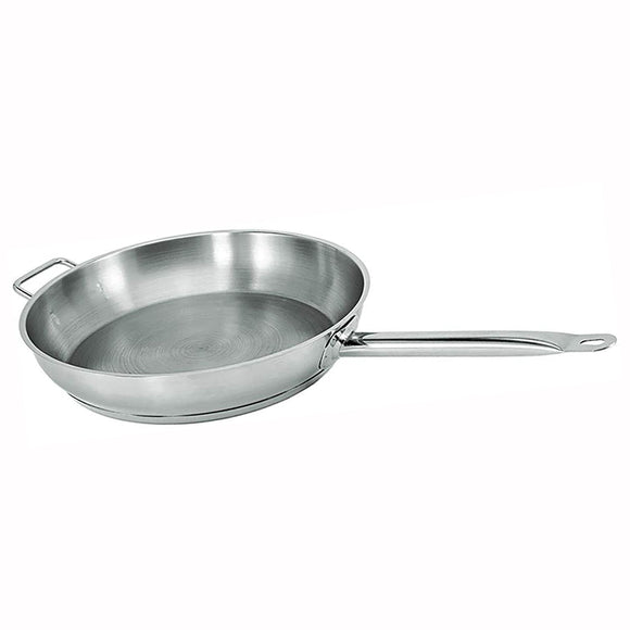Stainless Steel Fry Pan with Aluminum-Clad Bottom and Helper Handle