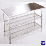 Stainless Steel Work Table with 2 Wire Shelvings 51X 27X 35'', 1'' Post
